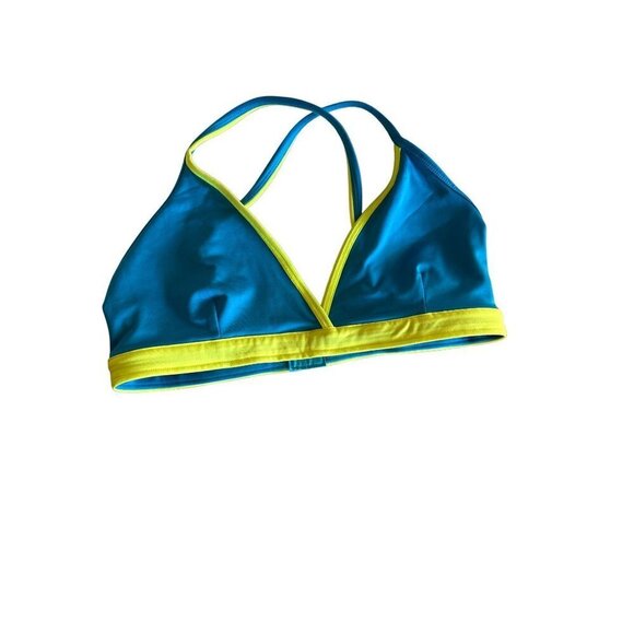 Mizuno Color Block Swim Top Sport Bra Blue Pink Stretch Fit Size Large - Picture 3 of 4